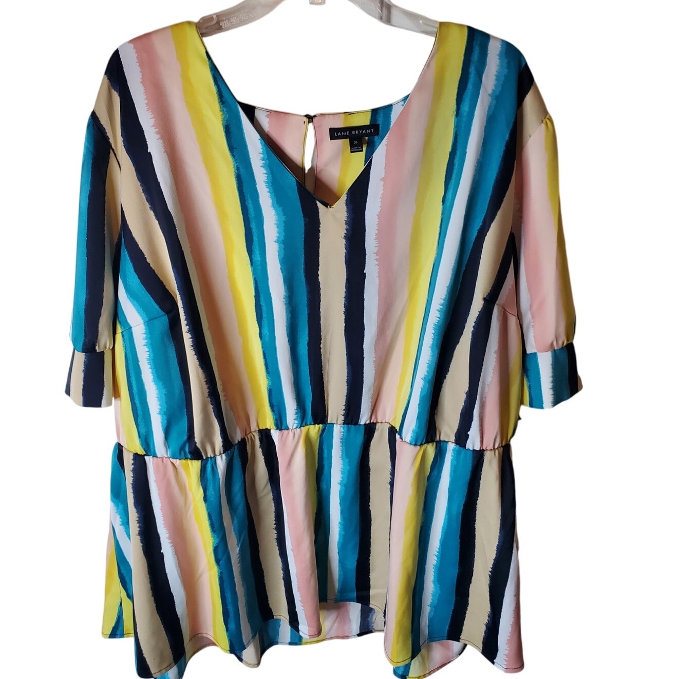 Lane Bryant Vertical Stripe Babydoll Blouse, Size 28